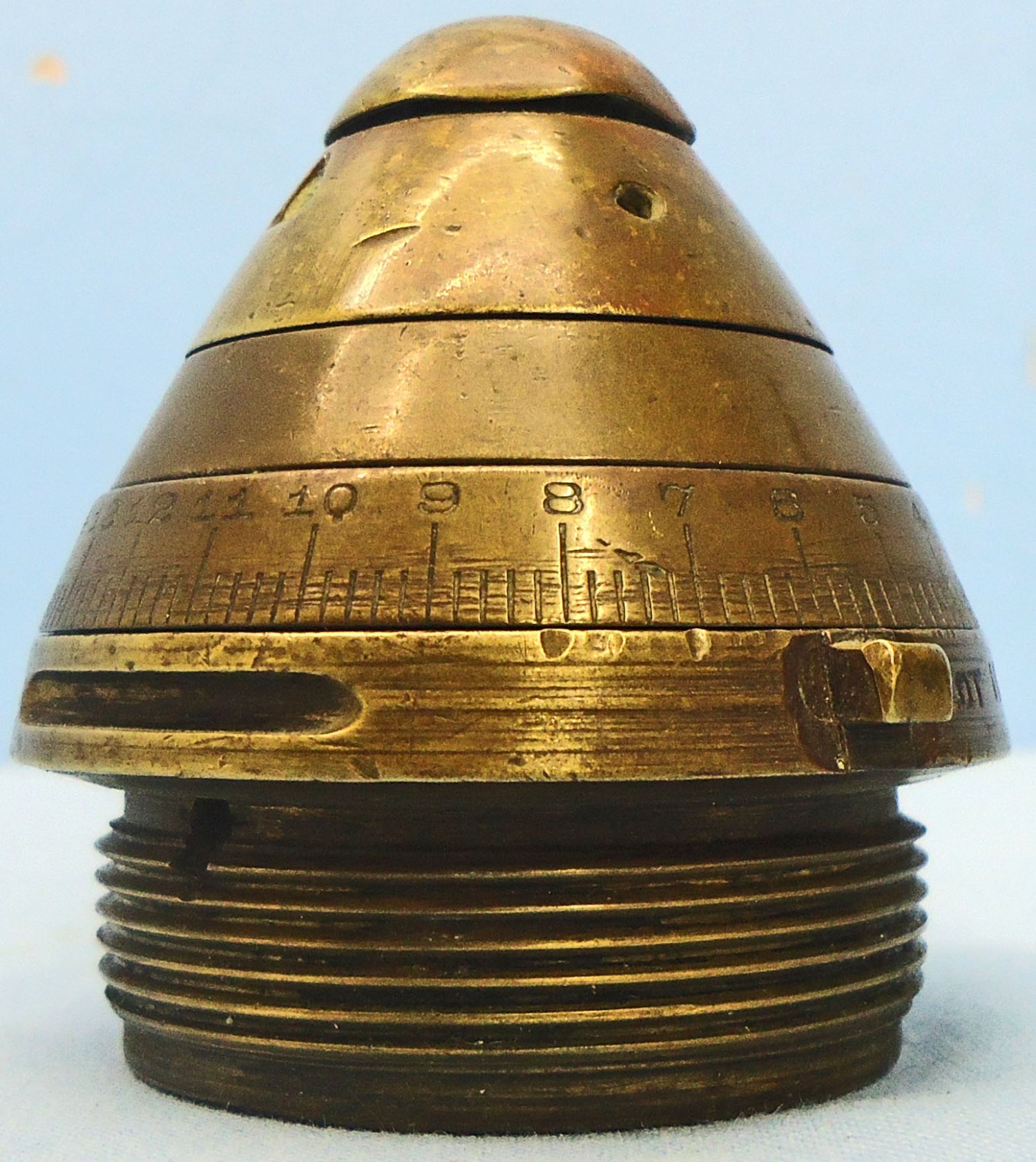 INERT DEACTIVATED. British, WW1, 1915 Dated, Strippable, No 85 Time & Percussion Nose Fuze. - O 2185 INERT DEACTIVATED. British, WW1, 1915 Dated, Strippable, No 85 Time & Percussion Nose Fuze. - O 2185  Other Ammunition - {CATEGORY}