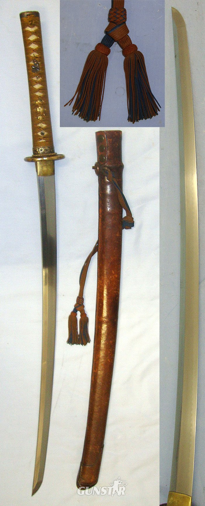  HIGH GRADE SMITH**WW2 Japanese Army Gunzoku (Military Civilian Employee) Officer’s Gendaito Hand Forged Katana Long Sword Smith Signed Tang ‘NOSHU JU MORITA KANE SHIGE KIN SAKU’ Scabbard With Leather Field Combat Cover & Expert Assessment. Sn 23059 Sword