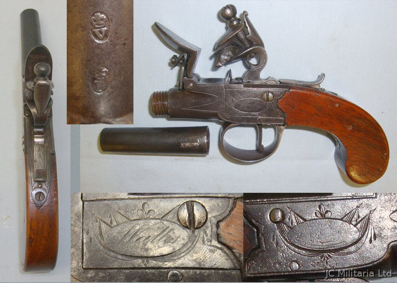 George & John Wallis 54 Bore Flintlock Pocket Pistol With Turn Off Barrel .54 Cal Muzzleloader Muzzleloader
