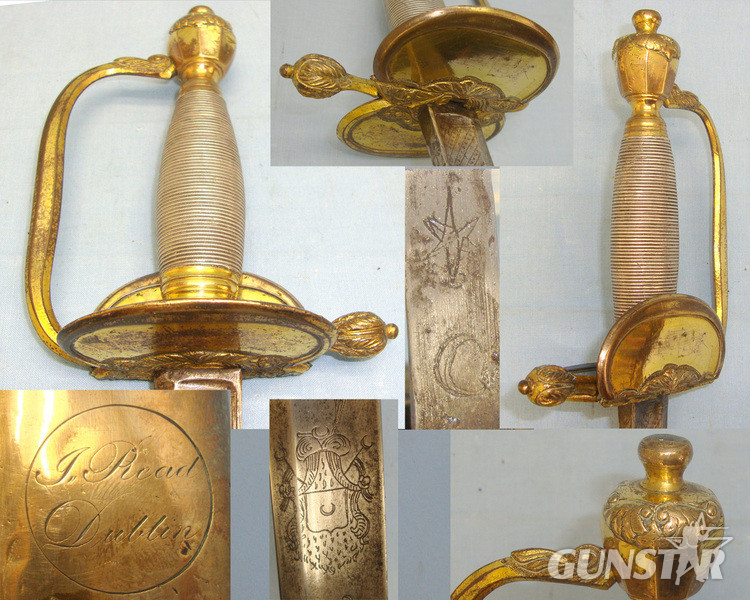 British 1796 Pattern Infantry Officer’s Sword With Etched Blade & Scabbard With Etched Panel ‘J. READ DUBLIN’ Sword