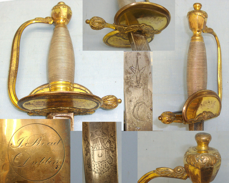 British 1796 Pattern Infantry Officer’s Sword With Etched Blade & Scabbard With Etched Panel ‘J. READ DUBLIN’ Sword