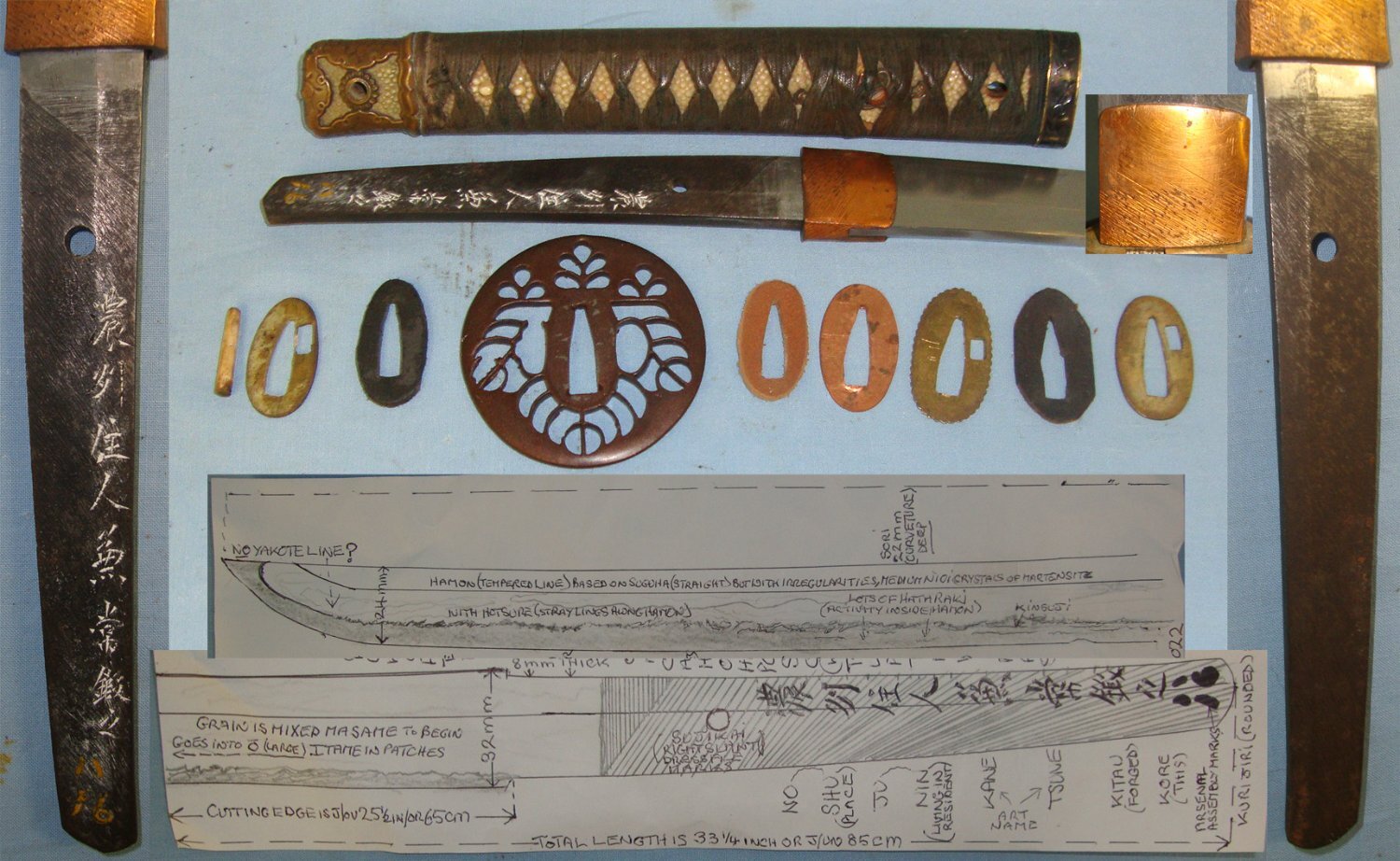 WW2 Japanese Army Gunzoku (Military Civilian Employee) Officer’s Gendaito Hand Forged Katana Long Sword Smith Signed Tang ‘Kane Tsune’ Scabbard With Campaign Leather Cover & Expert Assessment. ED 2414 Sword