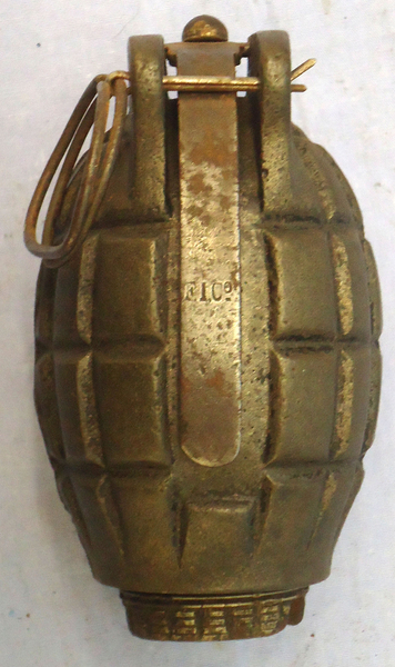 {CATEGORY} - INERT DEACTIVATED. WW1 1918 Dated Mills No.36M MK1, Hand Grenade by The Falkirk Iron Company. - O 1898 INERT DEACTIVATED. WW1 1918 Dated Mills No.36M MK1, Hand Grenade by The Falkirk Iron Company. - O 1898  Other Ammunition
