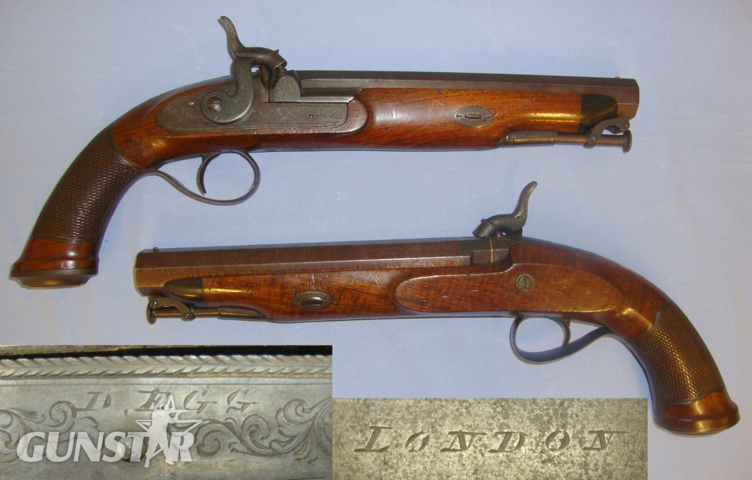 BEST QUALITY** Brace Of English Durs Egg London 24 Bore Percussion Traveling Pistols With Octagonal Damascus Steel Barrels & Captive Iron Ram Rods. Sn 21020 percussion pistols Various Muzzleloader in 
