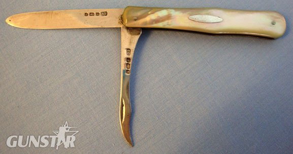 Victorian Silver Two Bladed Hallmarked 1890-1891 Sheffield Pocket Knife With Mot Knive in 