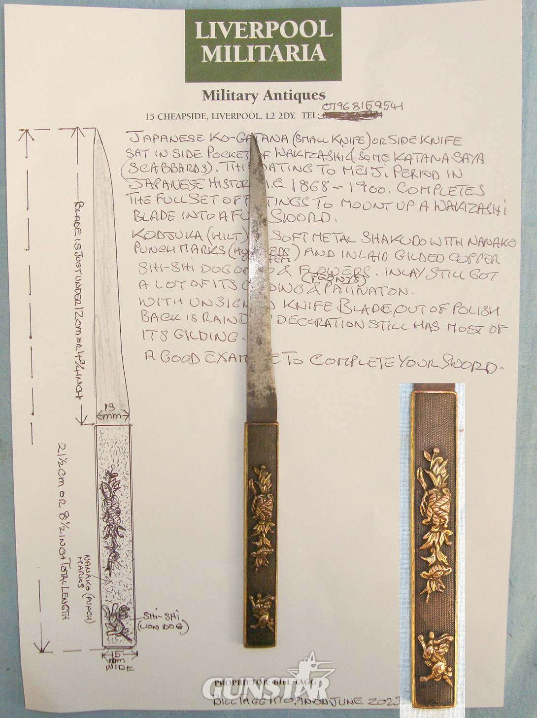 Meiji Period 1868-1900 Japanese Ko-Gatana (Side Knife) For Wakizashi Small Sword Or Katana Sword Saya (Scabbard) Pocket & Expert Assessment Notes. Sn 20730:4 Knive in 