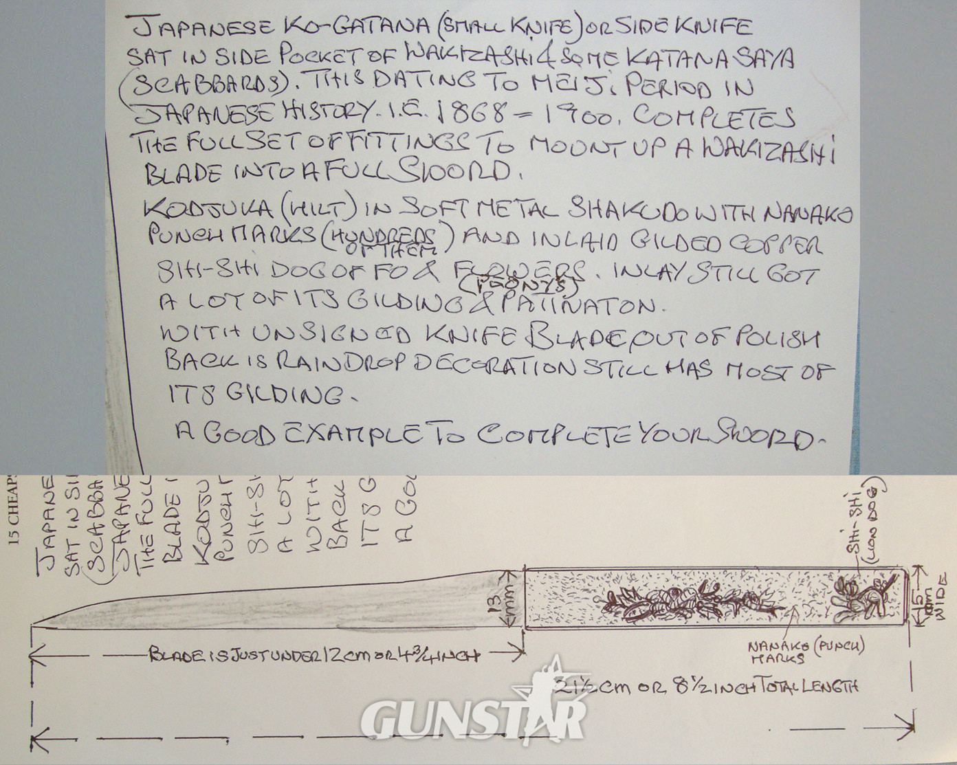 Meiji Period 1868-1900 Japanese Ko-Gatana (Side Knife) For Wakizashi Small Sword Or Katana Sword Saya (Scabbard) Pocket & Expert Assessment Notes. Sn 20730:4 Knive