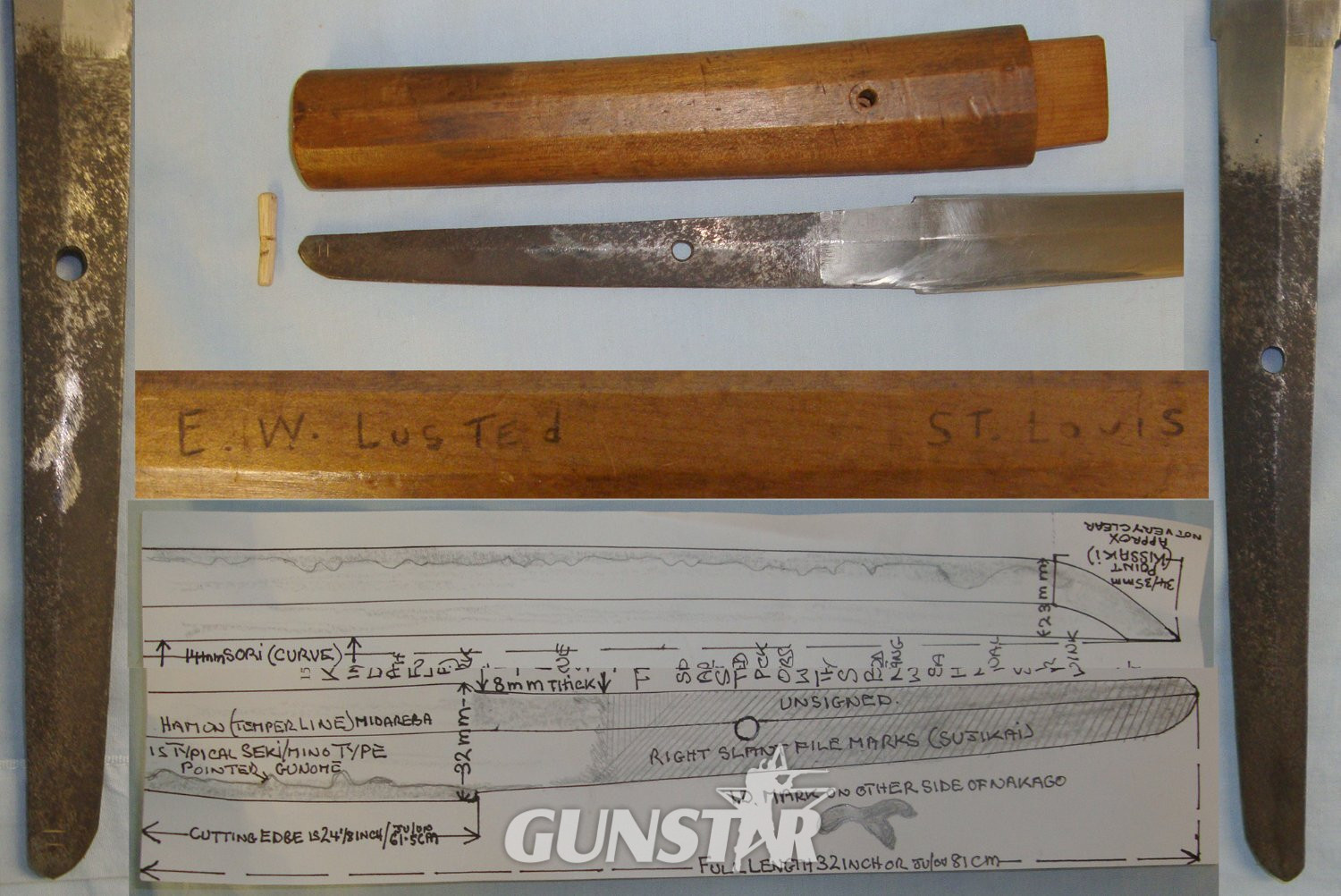CAPTURED / SURRENDERED U.S. ARMY SOLDIER BRING BACK**WW2 Era 1935-1940’s Japanese Katana Long Sword Blade In Quality Period Protective Honoki Wood Shira Saya Resting Mounts With Ink Signature To ‘E.W. Lusted St Louis’ & Expert Assessment. Sn 21346 Sword