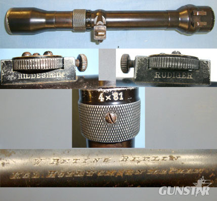  RÜDIGER HILDESHEIM 4x81 Sniper Telescopic Sight For Mauser G98 Rifles Retailed By W.Peting Berlin. Sight & Optic