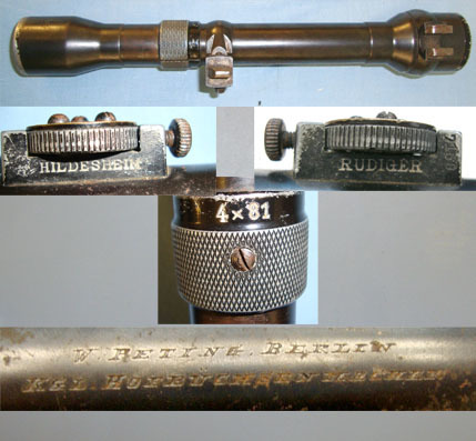  RÜDIGER HILDESHEIM 4x81 Sniper Telescopic Sight For Mauser G98 Rifles Retailed By W.Peting Berlin. Sight & Optic