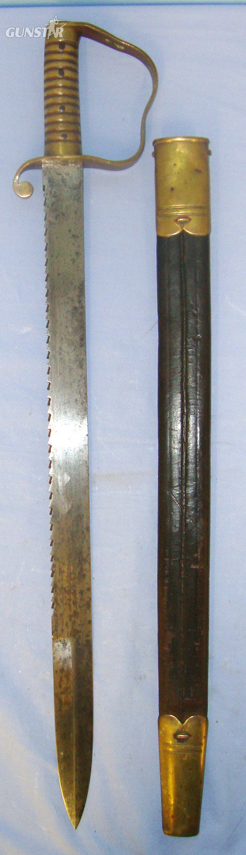  MATCHING DATES**1896 Dated British WD 1856 Pattern Wilkinson London Pioneer’s Sawback Short Sword Sidearm With Brass Hilt & 1896 WD Scabbard. Sn 21062 Sword