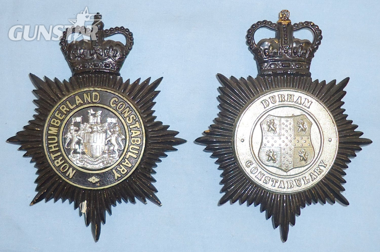 Pair* Durham Constabulary & Northumberland Constabulary Helmet Plates. BA 888. Pair* Durham Constabulary & Northumberland Constabulary Helmet Plates. BA 888.  Antique & Militaria in 