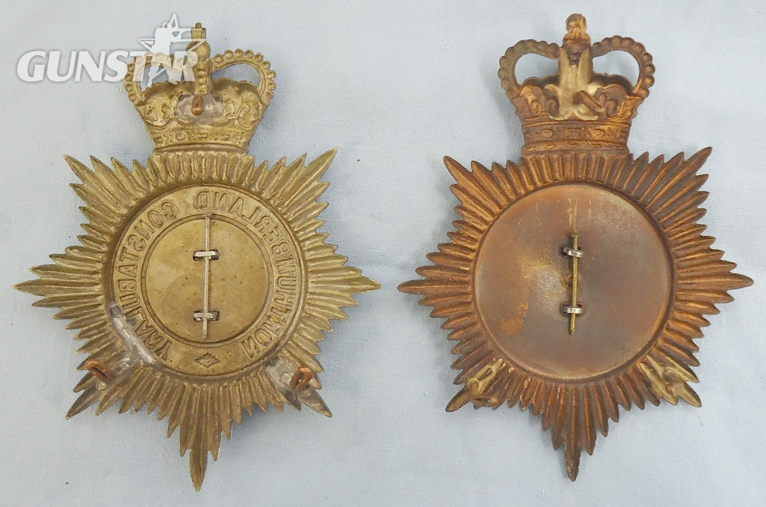 Pair* Durham Constabulary & Northumberland Constabulary Helmet Plates. BA 888. Pair* Durham Constabulary & Northumberland Constabulary Helmet Plates. BA 888.  Antique & Militaria