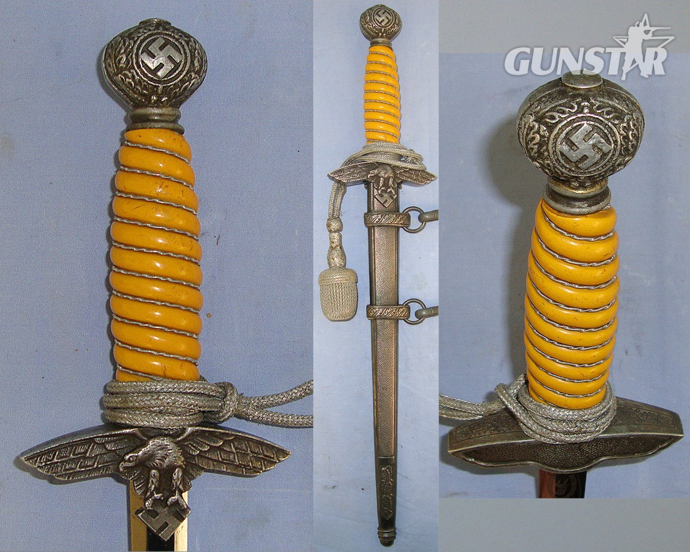 WW2 Era Nazi German "Siegfried Waffen"Trademark Ernst Pack & Söhne, Solingen Luftwaffe 2nd Pattern Officer's Dagger With Bullion Cord, Portepee, Scabbard & Hangers. Sn 23484:101 Knive