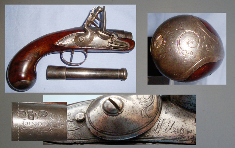 Wilson, London Queen Anne Style Flintlock Pistol With .600 .60 Cal Muzzleloader Muzzleloader