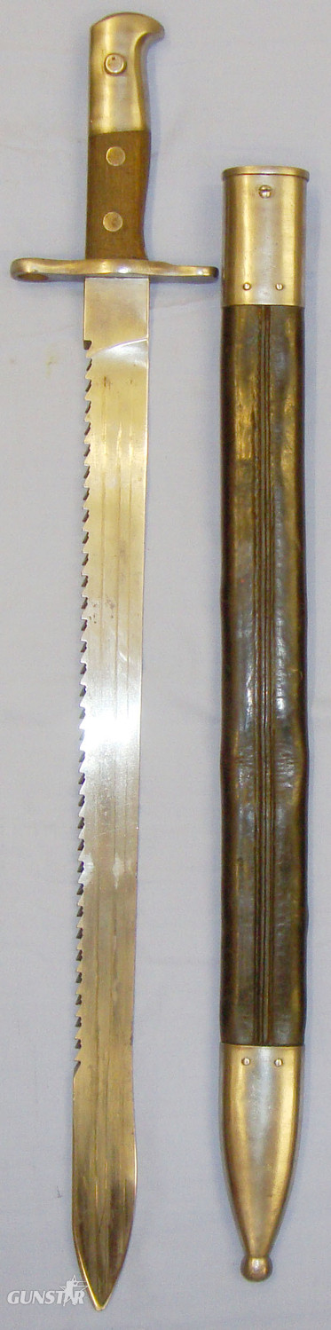  WWI Swiss Model M1914 Schmidt Rubin Sawback Bayonet and Leather Scabbard. 20630. Bayonet