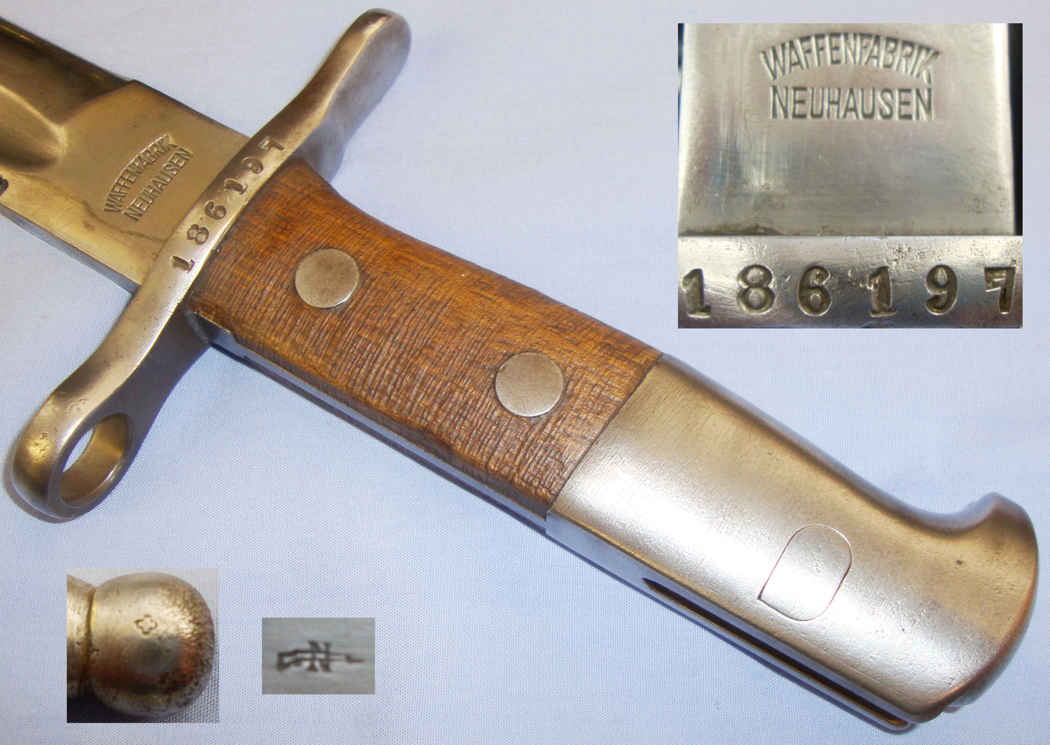 WWI Swiss Model M1914 Schmidt Rubin Sawback Bayonet and Leather Scabbard. 20630. Bayonet