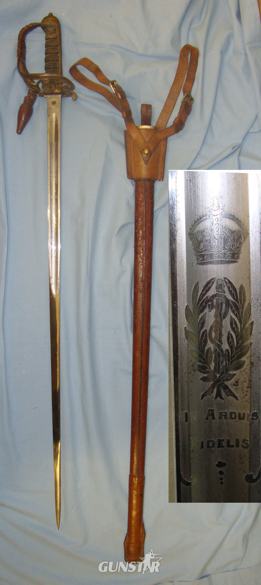 British Edward VII Holt & Sons London 1845 / 1854 Pattern Infantry Officer’s Sword With Etched Blade To The Royal Army Medical Corps (RAMC), Scabbard, Leather Field Combat Cover & Frog. Sn 21227 Sword in 