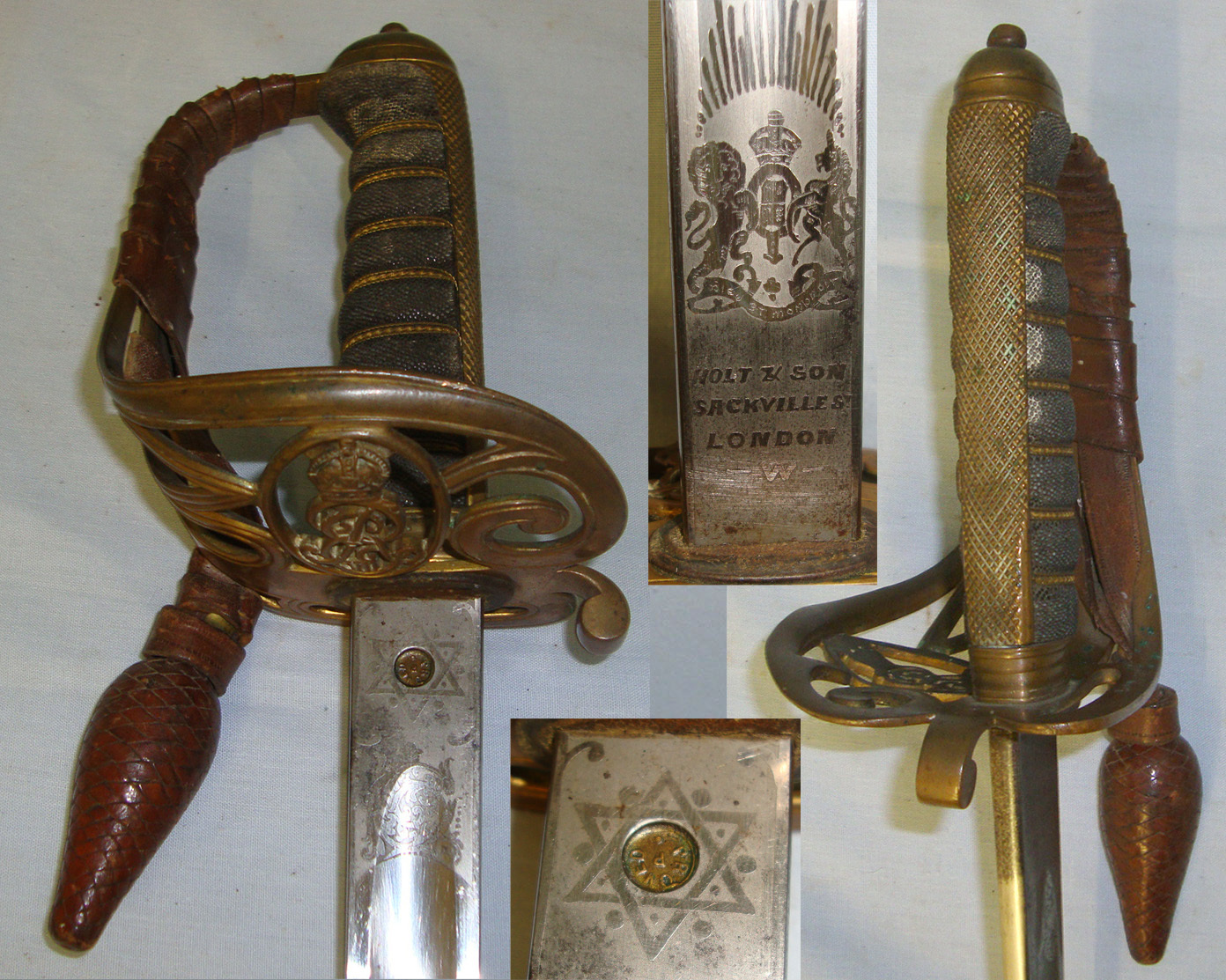 British Edward VII Holt & Sons London 1845 / 1854 Pattern Infantry Officer’s Sword With Etched Blade To The Royal Army Medical Corps (RAMC), Scabbard, Leather Field Combat Cover & Frog. Sn 21227 Sword