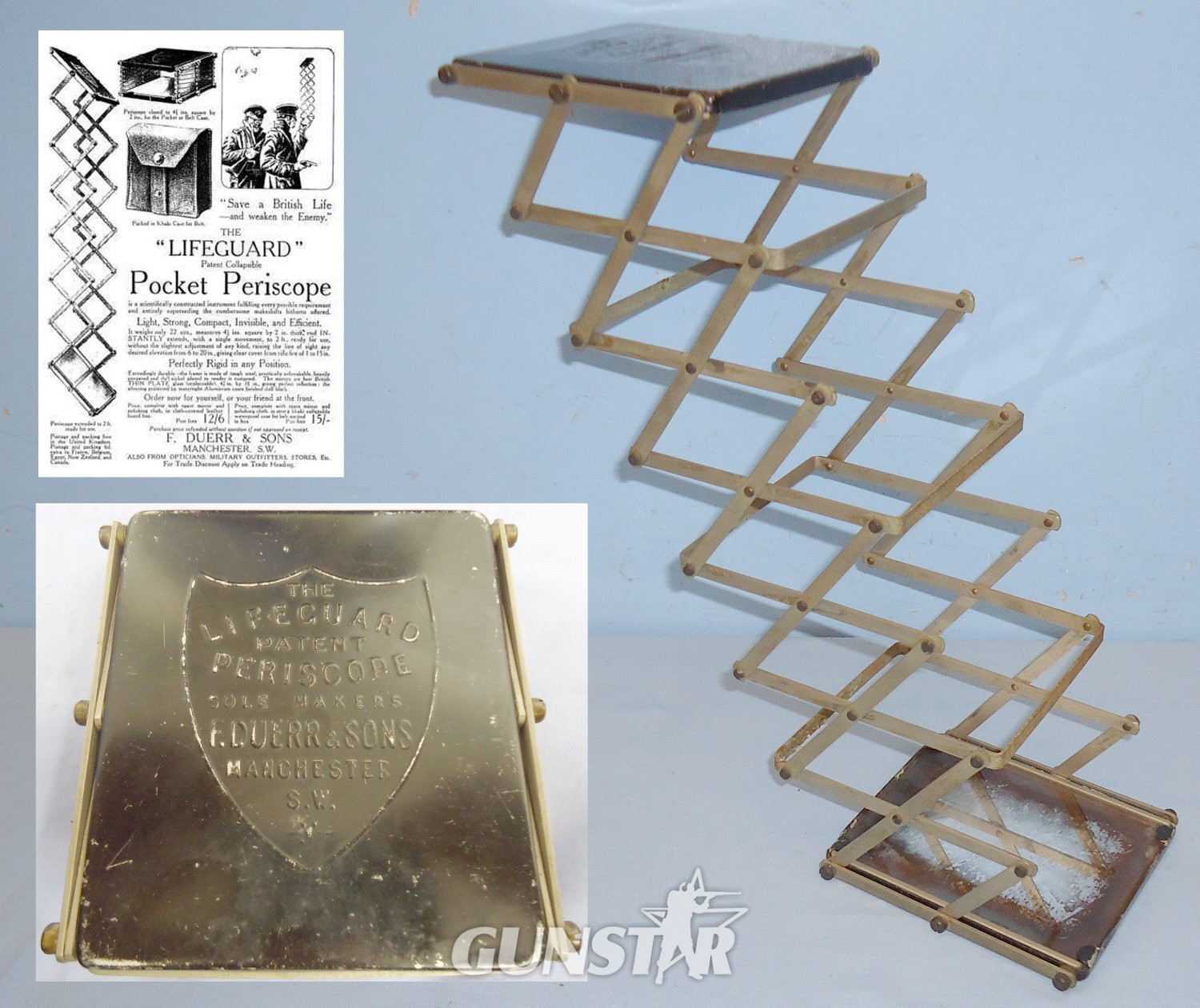 WWI Officers Private Purchase ‘The Lifeguard’ Pocket Trench Periscope by F Duerr & Sons of Manchester. 22553:6. WWI Officers Private Purchase ‘The Lifeguard’ Pocket Trench Periscope by F Duerr & Sons of Manchester. 22553:6.  Antique & Militaria in 