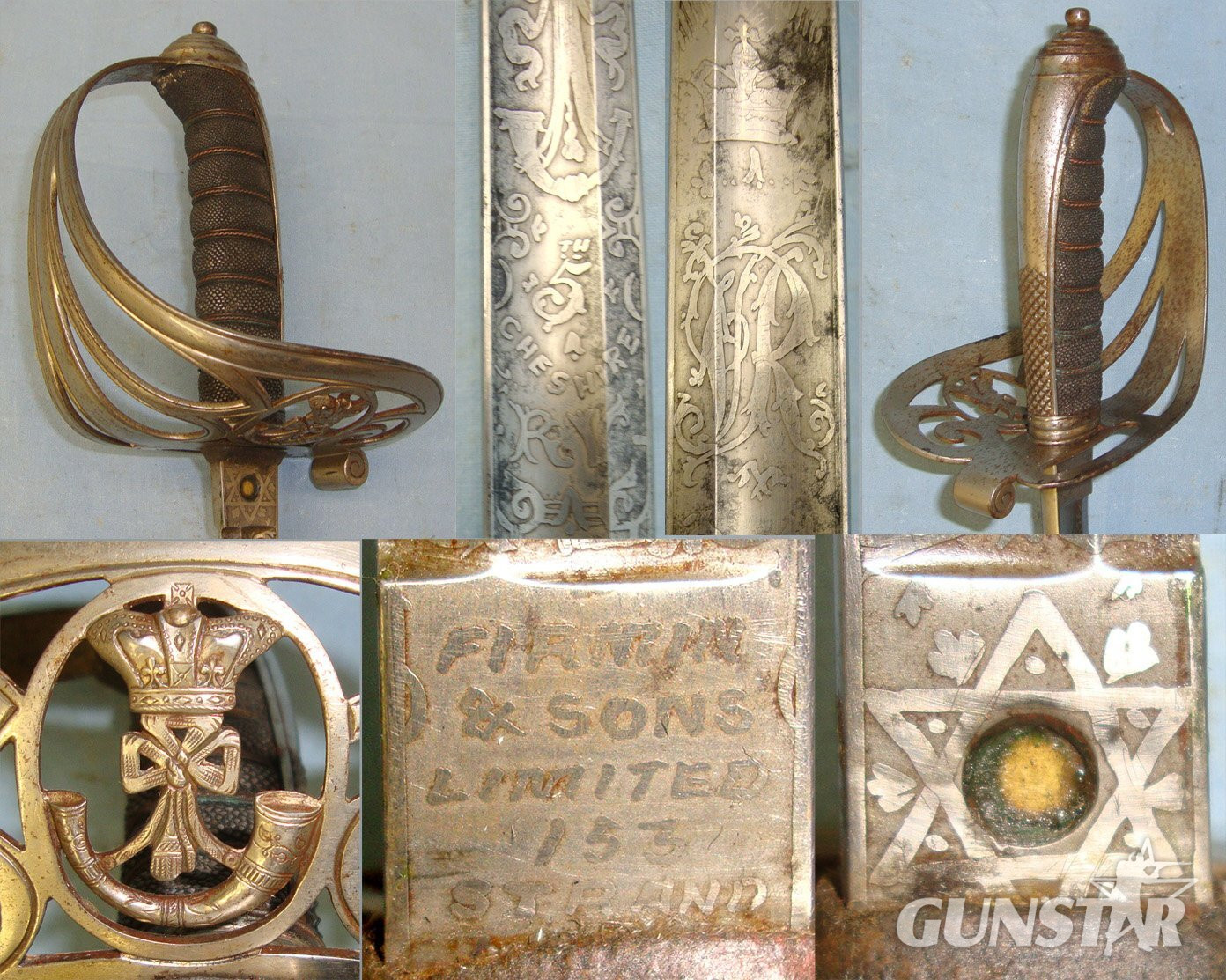 Post 1845 Victorian British Stockport Rifle Volunteers (Cheshire) 1822 Pattern Infantry Officer’s Sword With Etched Blade, Brass Gothic Style Pierced Basket Hilt & Scabbard. Sn 22426:60 Sword
