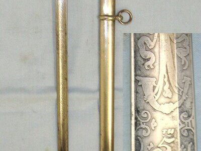 Post 1845 Victorian British Stockport Rifle Volunteers (Cheshire) 1822 Pattern Infantry Officer’s Sword With Etched Blade, Brass Gothic Style Pierced Basket Hilt & Scabbard. Sn 22426:60 Sword