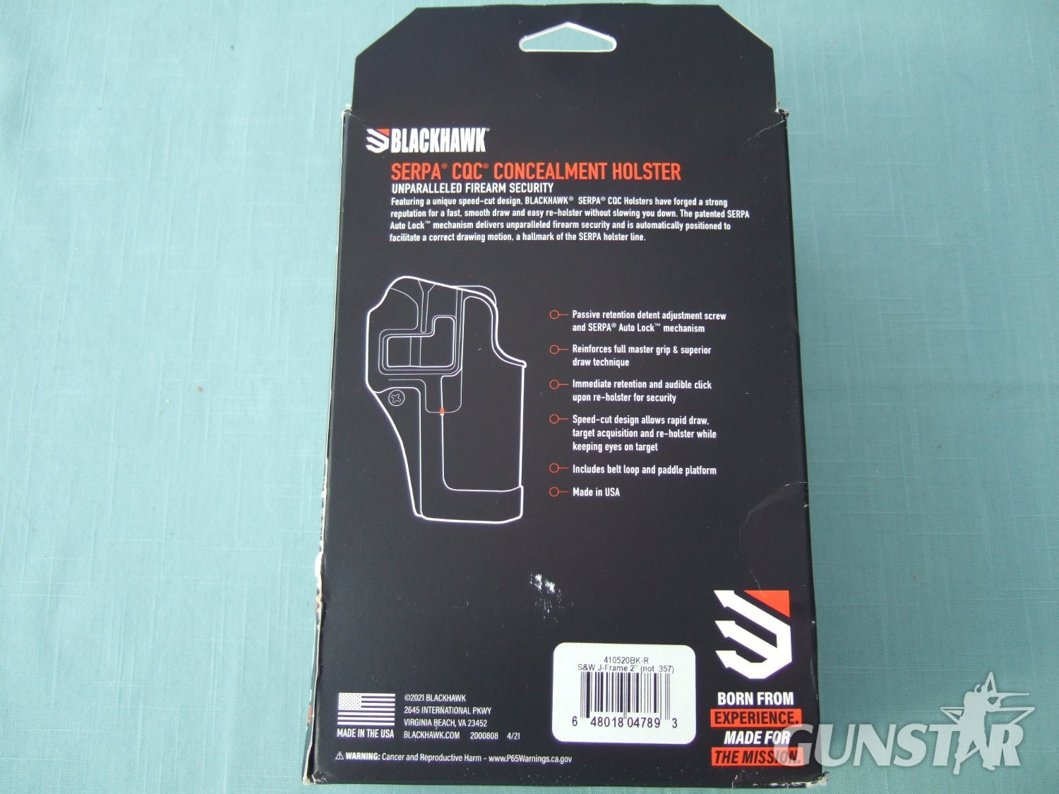 Blackhawk Serpa CQC Holster for S&W  J-Frame revolver 2 inch barrel. Blackhawk 410520BK-R    UPC 648018047893   Care & Storage