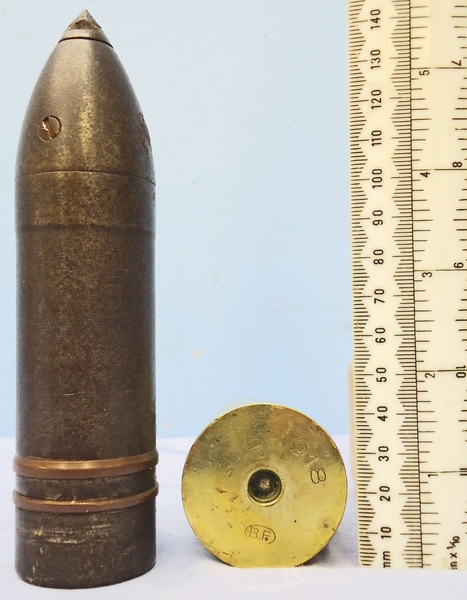  INERT DEACTIVATED. WW1 Austrian, 1918 Dated George Roth 37MM Trench Gun (3.7 cm Infanteriegeschütz M.15) (37x57R) High Explosive Bouncing Round. - O 1839 INERT DEACTIVATED. WW1 Austrian, 1918 Dated George Roth 37MM Trench Gun (3.7 cm Infanteriegeschütz M.15) (37x57R) High Explosive Bouncing Round. - O 1839  Other Ammunition