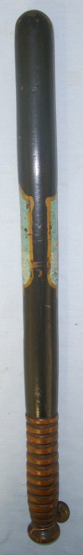  William IV Era 1830-1837 Naval Dockyard Police Hannd Painted Decoration Ebonised Wood Police Truncheon With Collection Number Brass Tag 113**FROM THE GEORGE RALPH LEYLAND COLLECTION OF TRUNCHEONS & TIPSTAFFS** Sn 22810  Antique & Militaria