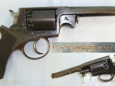 MATCHING NUMBERS**Victorian C1850's George Higham Warrington (Cheshire) Robert Adams, London Patent, 54 Bore  Five Shot Double Action Percussion Revolver. Sn 23270 .54 Cal Muzzleloader Revolver
