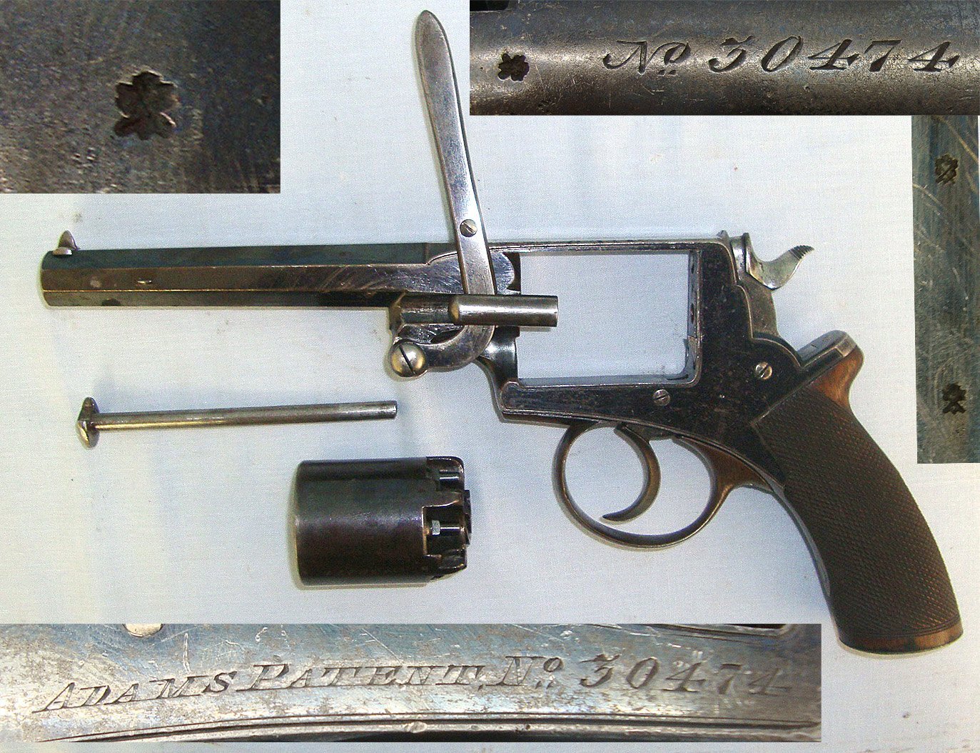 MATCHING NUMBERS**Victorian C1850's George Higham Warrington (Cheshire) Robert Adams, London Patent, 54 Bore  Five Shot Double Action Percussion Revolver. Sn 23270 .54 Cal Muzzleloader Revolver