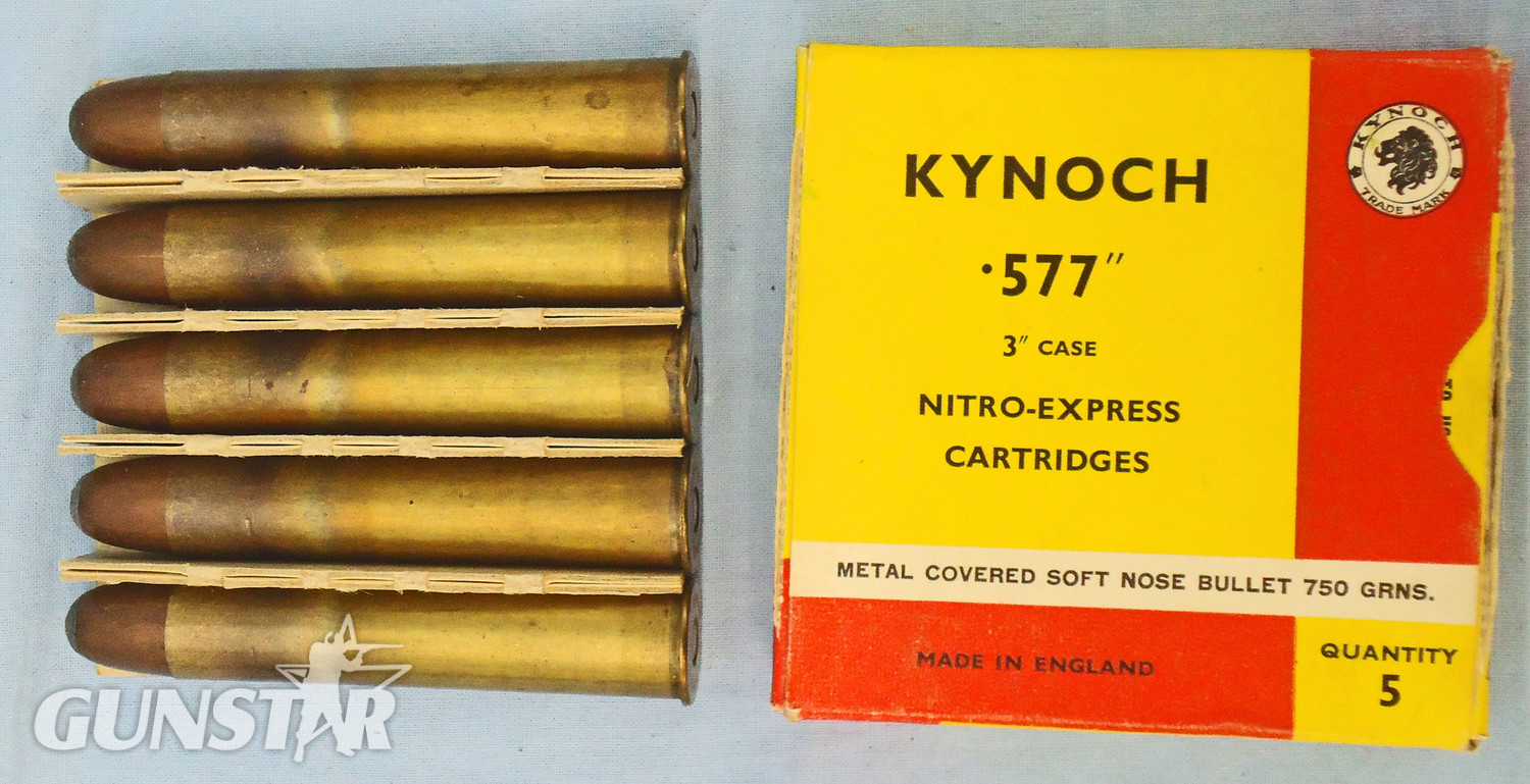 Kynoch INERT DEACTIVATED. British Original 5 Round Carton Of Kynoch .577 x 3 Inch Nitro Express Cartridges. - O 1952  Other Ammunition in 