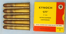 Kynoch INERT DEACTIVATED. British Original 5 Round Carton Of Kynoch .577 x 3 Inch Nitro Express Cartridges. - O 1952  Other