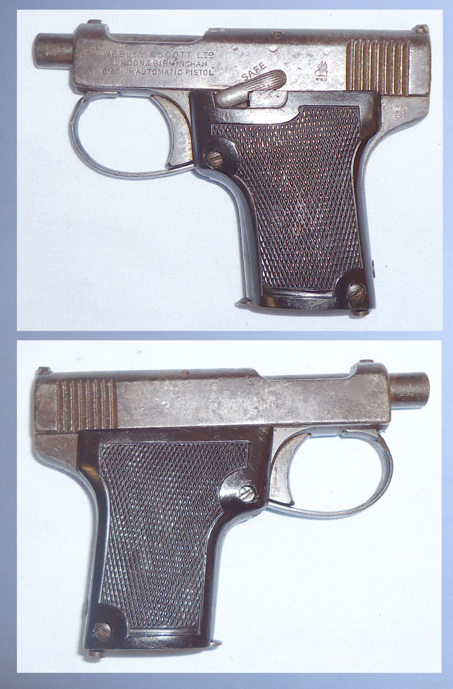 THE SMALLEST & LIGHTEST**1920 Webley & Scott Hammerless Model 1912 6.35mm (.25 Auto) Calibre Automatic Pocket Pistol ** 2018 UK / EU DEACTIVATION CERTIFICATED** D 1530 THE SMALLEST & LIGHTEST**1920 Webley & Scott Hammerless Model 1912 6.35mm (.25 Auto) Calibre Automatic Pocket Pistol ** 2018 UK / EU DEACTIVATION CERTIFICATED** D 1530  25 ACP (6.35×16mmSR Browning) Semi Auto