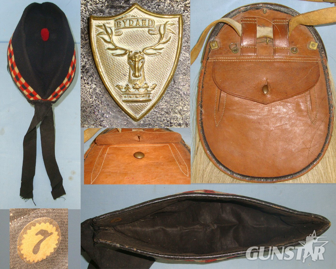 WW1 Era Scottish Gordon Highlanders Volunteer Battalions Other Ranks 2 Tassel Horse Hair Sporran With Leather Pouch & Regiment Badge, Period Leather Trimmed Glengarry Cap With Tassels. Sn 22553:9  Clothing