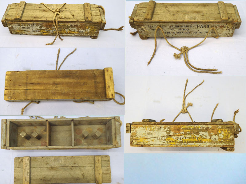  British, WW2 Era, Mills No 36 Hand Grenade Wooden Box G.36 Mark I For 12 36 M grenades and accessories. Sn - 21195 British, WW2 Era, Mills No 36 Hand Grenade Wooden Box G.36 Mark I For 12 36 M grenades and accessories. Sn - 21195  Other Ammunition