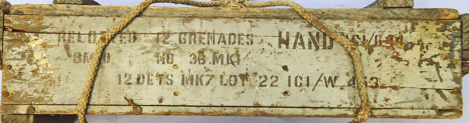 British, WW2 Era, Mills No 36 Hand Grenade Wooden Box G.36 Mark I For 12 36 M grenades and accessories. Sn - 21195 British, WW2 Era, Mills No 36 Hand Grenade Wooden Box G.36 Mark I For 12 36 M grenades and accessories. Sn - 21195  Other Ammunition - {CATEGORY}