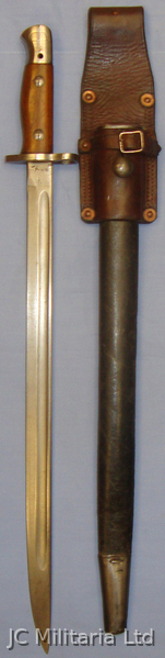 *WWII* Dated 1943 Bayonet and 1914 Pattern Leather Frog. BAYO 748. Bayonet in 