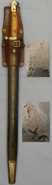*WWII* Dated 1943 Bayonet and 1914 Pattern Leather Frog. BAYO 748. Bayonet