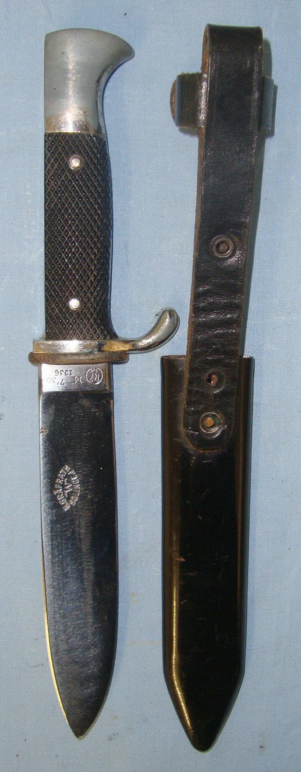  RARE MAKER**1936 Intermediate Production Nazi German Hitler Youth \\\'HJ\\\' Dagger With RZM M7/30 & Maker Gebrüder Gräfrath Solingen Marks & Scabbard With Integral Frog. Sn 22383 Dagger