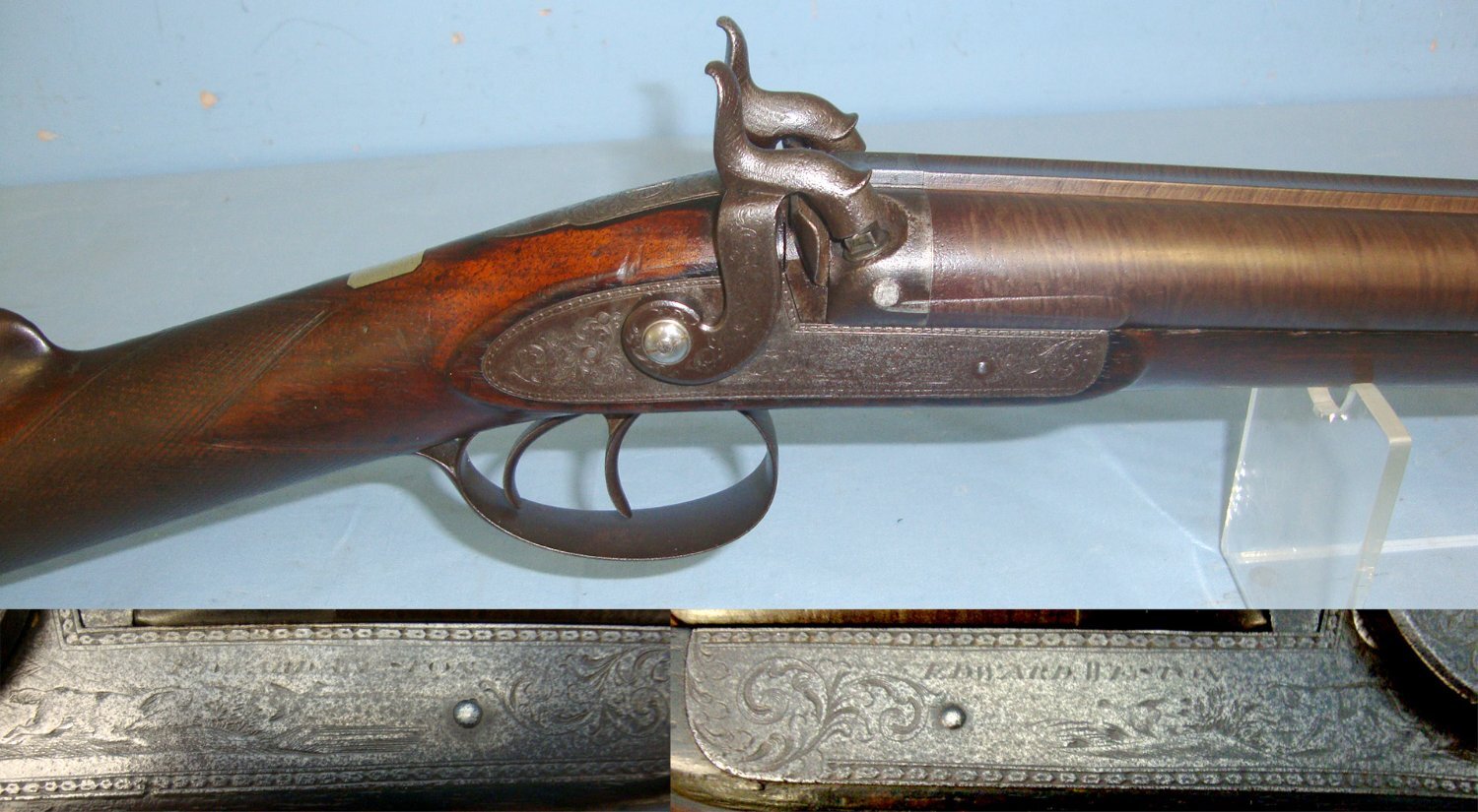SOLD  SOLD   SOLD  QUALITY**C1823-1839 English, Edward Weston (Lewes & Brighton) Double Damascus Barrels 12 Bore Muzzle Loading Percussion Shotgun. Sn 22369  Muzzleloader 12 Bore/gauge