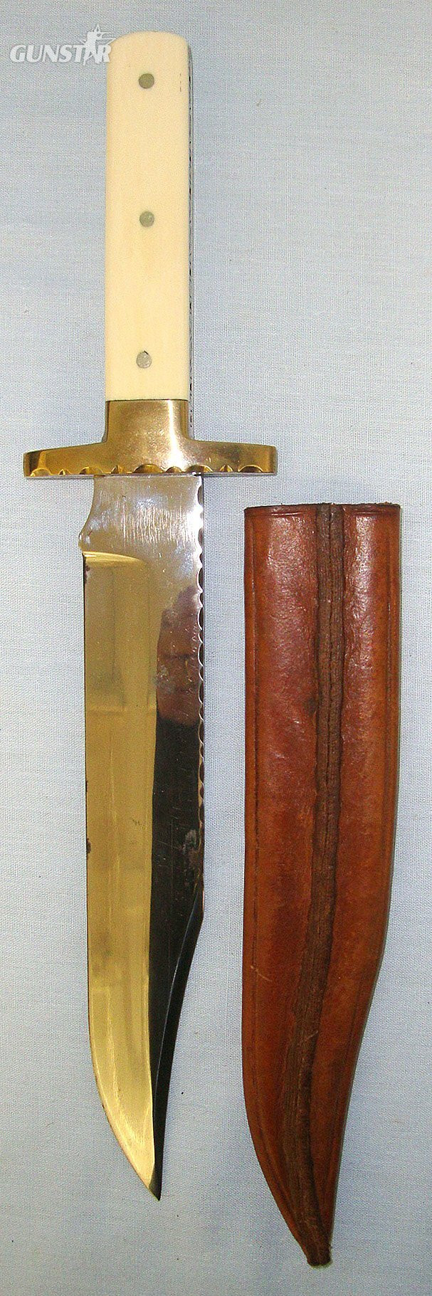  Victorian Era ‘KS’ Sheffield Marked Bowie Knife With Polished Bone Scales & Scabbard . sn 23256 Knive