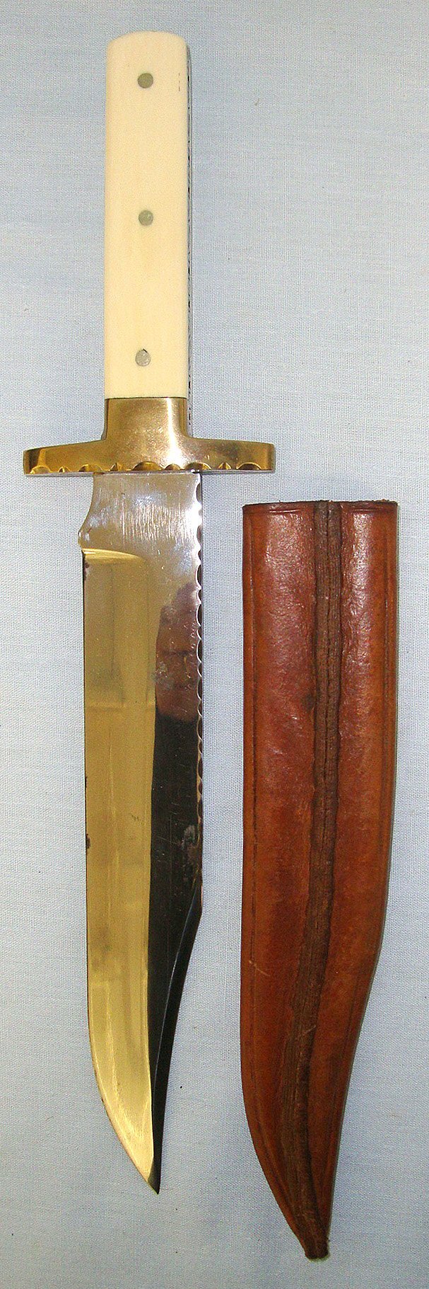  Victorian Era ‘KS’ Sheffield Marked Bowie Knife With Polished Bone Scales & Scabbard . sn 23256 Knive