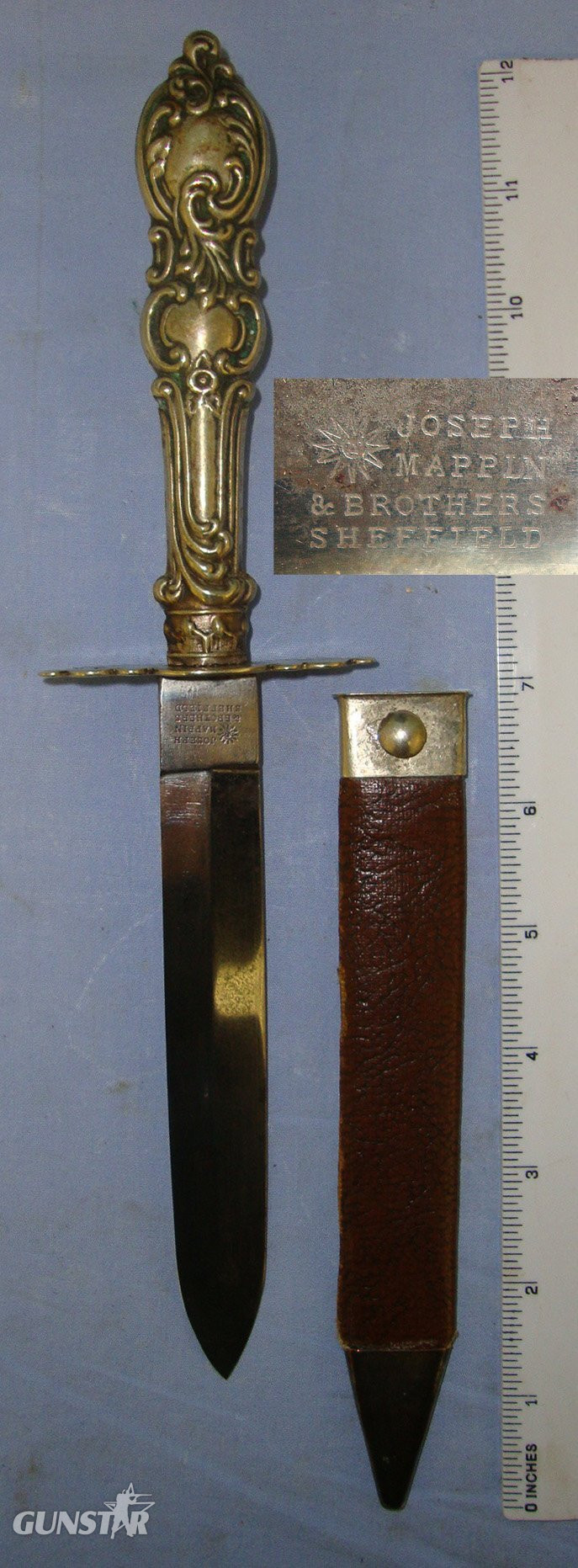 QUALITY MAKER**Victorian English Joseph Mappin & Brothers Sheffield German Silver Cutlery Hilt Spear Point Bowie Knife & Open Top Scabbard. Sn 22964 Knive in 