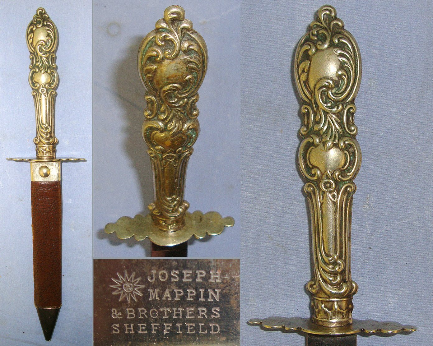 QUALITY MAKER**Victorian English Joseph Mappin & Brothers Sheffield German Silver Cutlery Hilt Spear Point Bowie Knife & Open Top Scabbard. Sn 22964 Knive