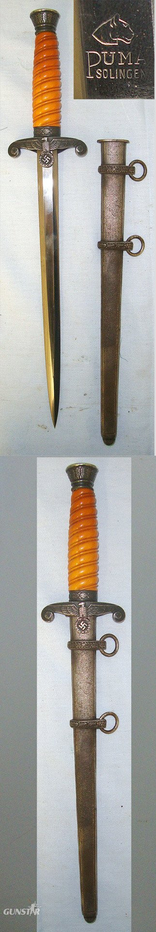 WW2 Era 1935 Pattern Puma Solingen, Nazi German Heer / Army Officer's Dagger & Scabbard. ED 3049 - Dagger in 