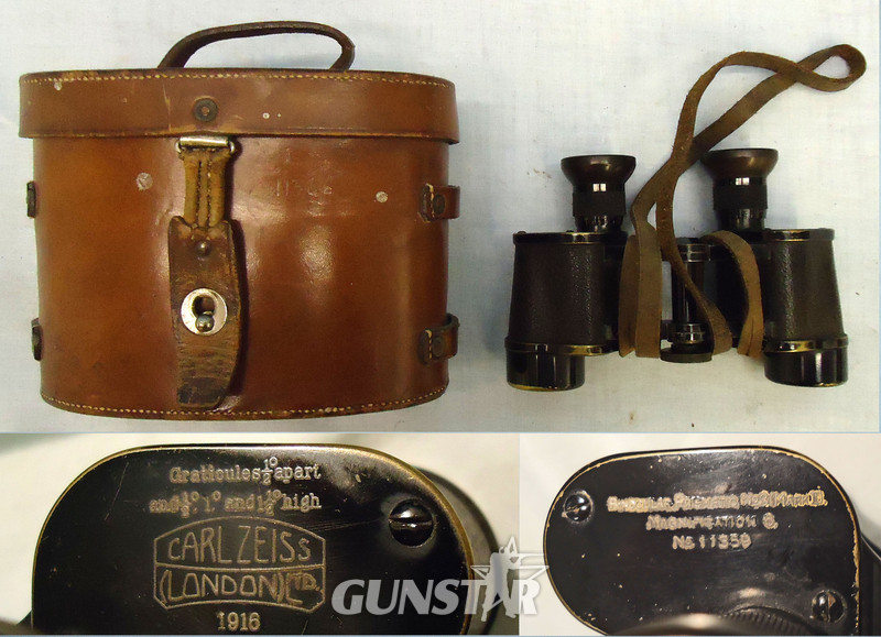 British WW1, 1918 Dated, Military Carl Zeiss, London Ltd., 6X Magnification Binoculars With Neck Strap and Fitted Leather Hard Case To R.W.Leckie. - OPT 830 British WW1, 1918 Dated, Military Carl Zeiss, London Ltd., 6X Magnification Binoculars With Neck Strap and Fitted Leather Hard Case To R.W.Leckie. - OPT 830 Sight & Optic in 