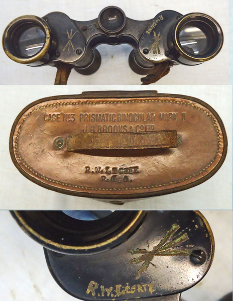  British WW1, 1918 Dated, Military Carl Zeiss, London Ltd., 6X Magnification Binoculars With Neck Strap and Fitted Leather Hard Case To R.W.Leckie. - OPT 830 British WW1, 1918 Dated, Military Carl Zeiss, London Ltd., 6X Magnification Binoculars With Neck Strap and Fitted Leather Hard Case To R.W.Leckie. - OPT 830 Sight & Optic