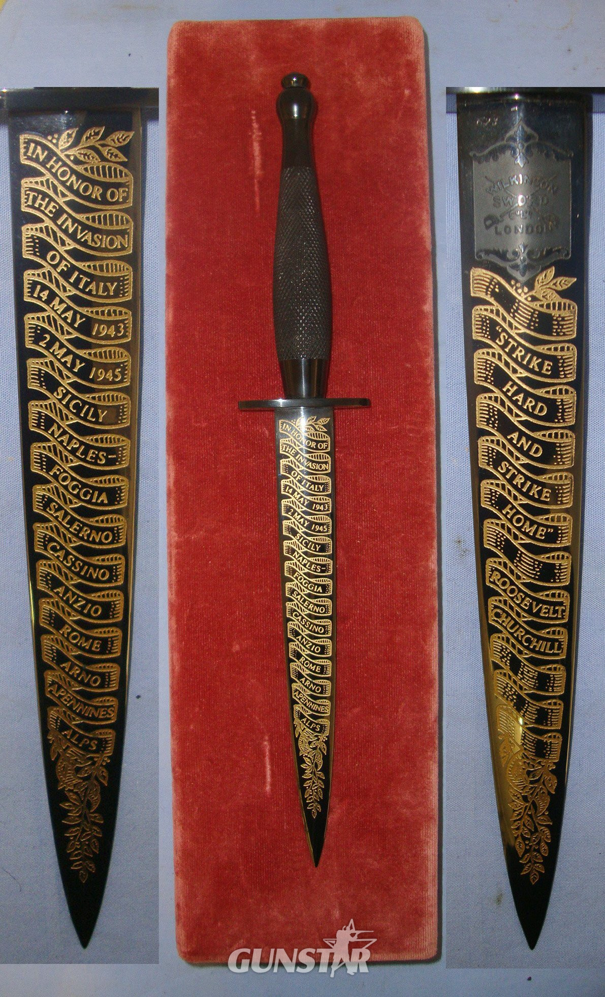 Cased Limited Edition (No.673 of 2,500) Commemorative Fairbairn Sykes 2nd Pattern FS Fighting Knife \'The Invasion Of Italy\' By Wilkinson Sword With Etched Blade From The WW2 Victory Collection By The American Historical Foundation. Sn 21380 Knive