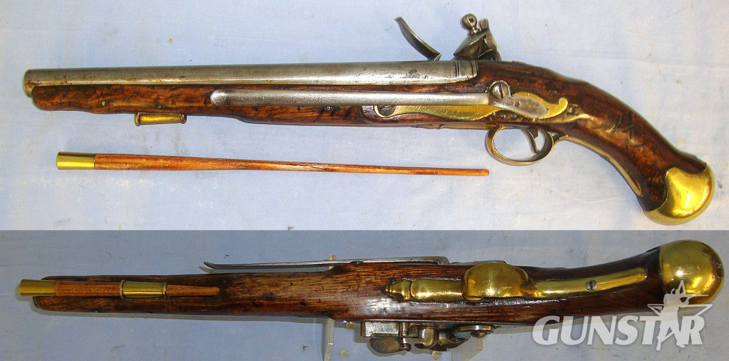  RARE**Napoleonic Battle Of Trafalgar Era**Georgian, English Board Of Ordnance Enfield Tower, Long Sea Service .577” Regulation Calibre, Flintlock Pistol With Belt Bar & Regulation Brass Fittings Including Cudgel Butt. Sn 23493 sea service .577 Muzzleloader